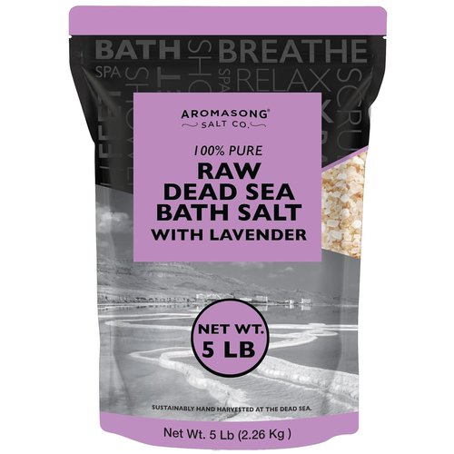 Aromasong Pure Raw Dead Sea Salt - 100% Natural Lavender Spa Bath Salt, 5 LB Resealable Pack