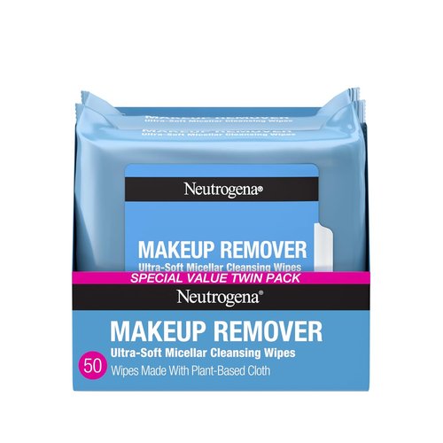 Neutrogena Makeup Remover Wipes - Alcohol-Free Micellar Towelettes for Waterproof Mascara | Twin Pack 2 x 25 Ct