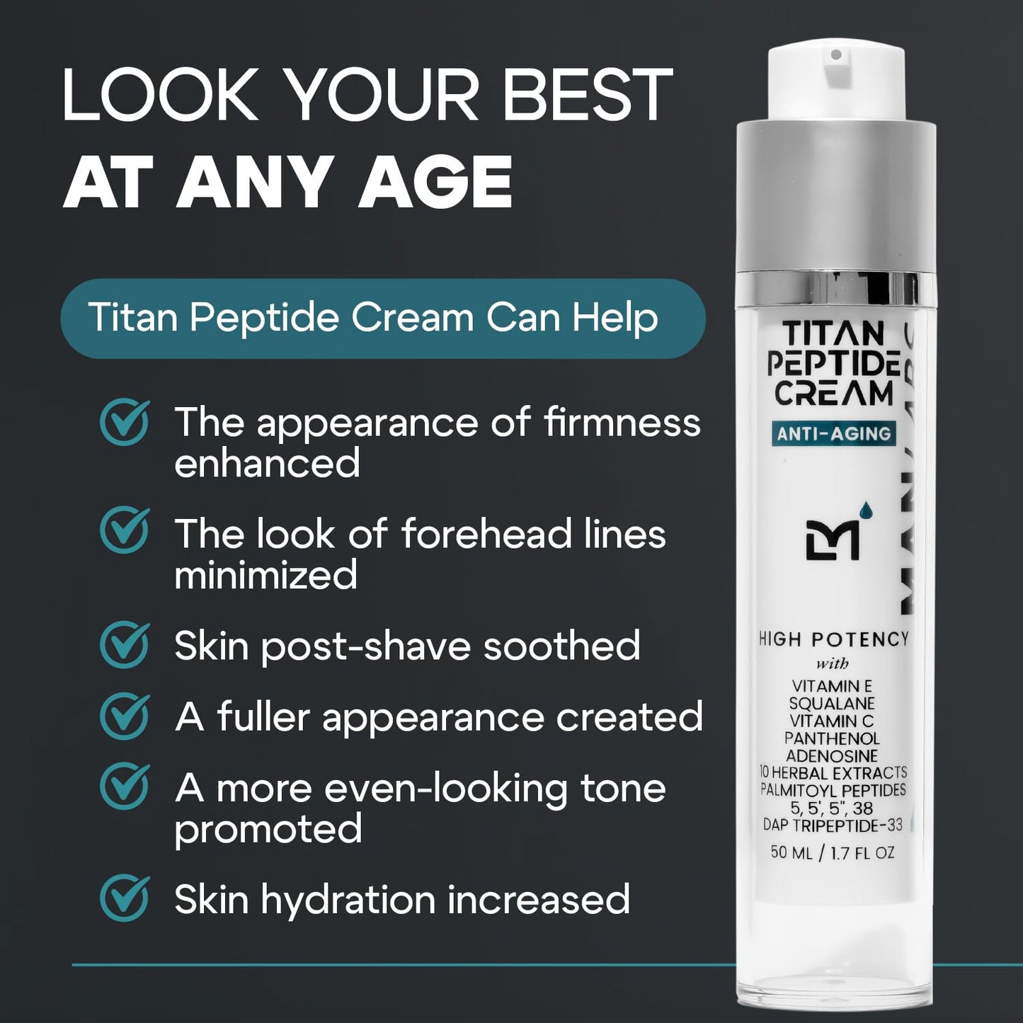 Titan Peptide Anti-Aging Men's Face Cream - Revitalize & Firm Skin with Peptides, Vitamin C & E - Unscented