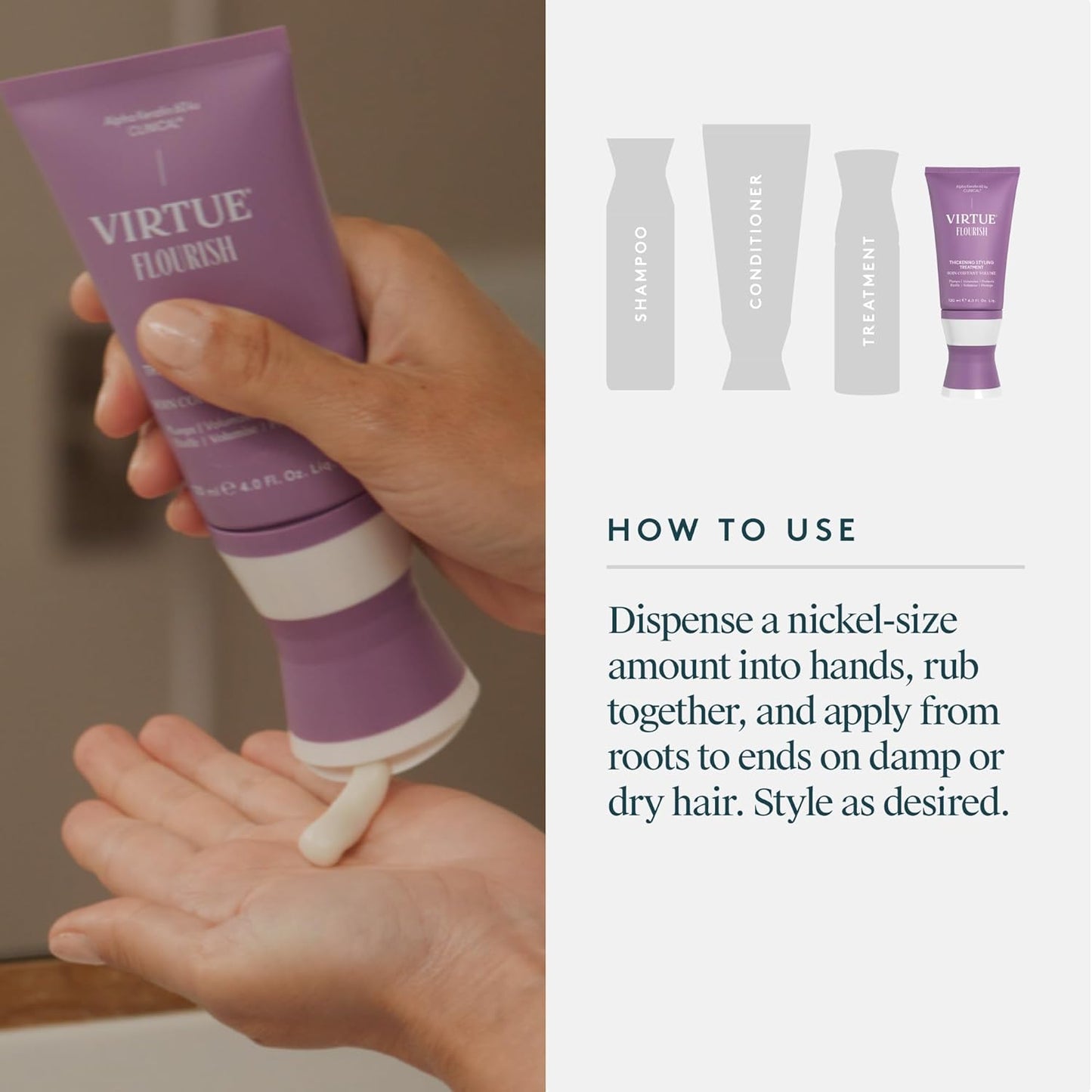 VIRTUE Flourish Hair Thickening Treatment - Volumizes & Strengthens Fine Hair | 4 Fl Oz