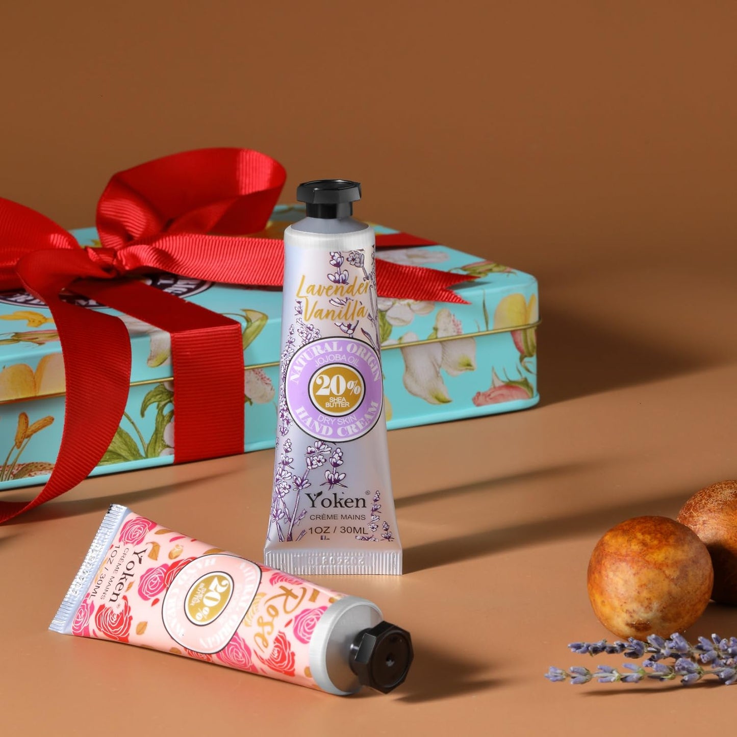 Yoken 20% Shea Butter Hand Cream Gift Set - Nourishing Moisturizing Creams for Dry Hands | 6-Piece Tin Set (Almond, Citrus Verbena & Floral, 6 x 1 OZ)