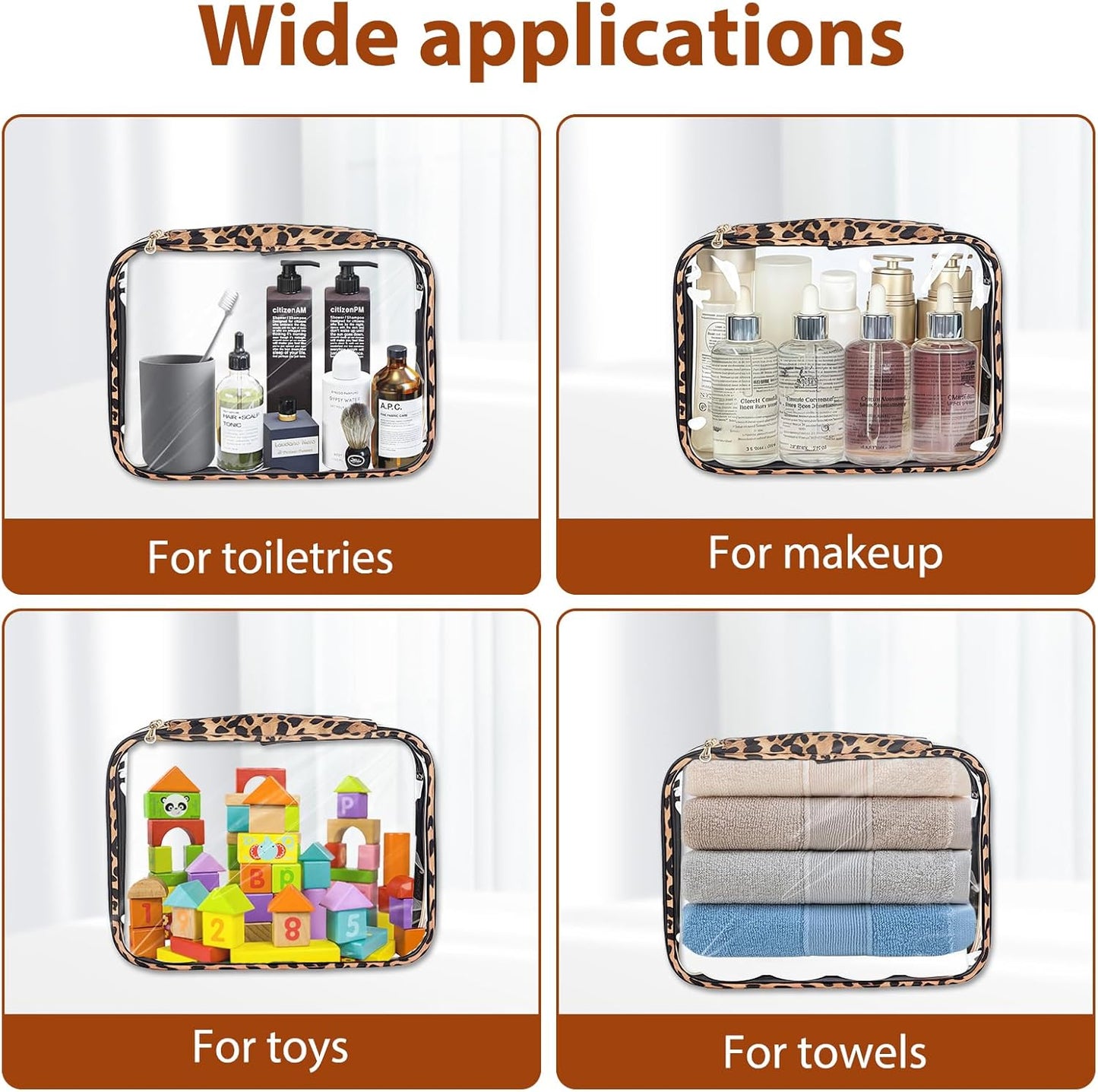 Skiennix Clear Makeup Bags - TSA Approved Travel Toiletry Set | Waterproof 3-Pack (Large, Small & Mini)