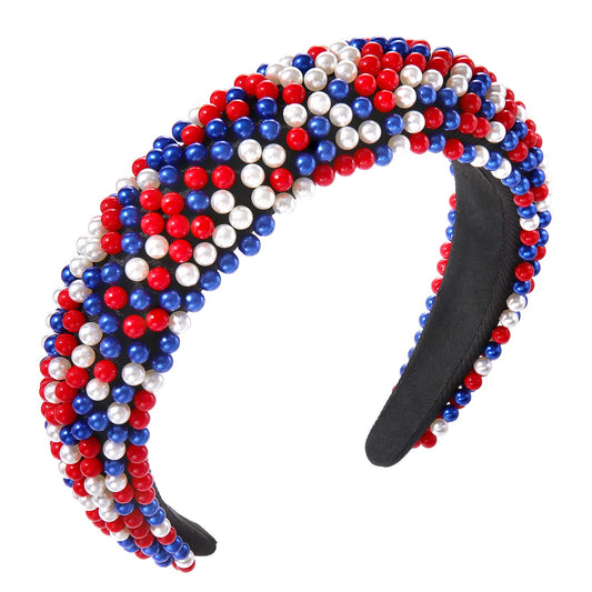 4 th of July Headband for Women American Flag Red White and Blue Beaded Headband USA Patriotic Headpiece Party Favor Gifts