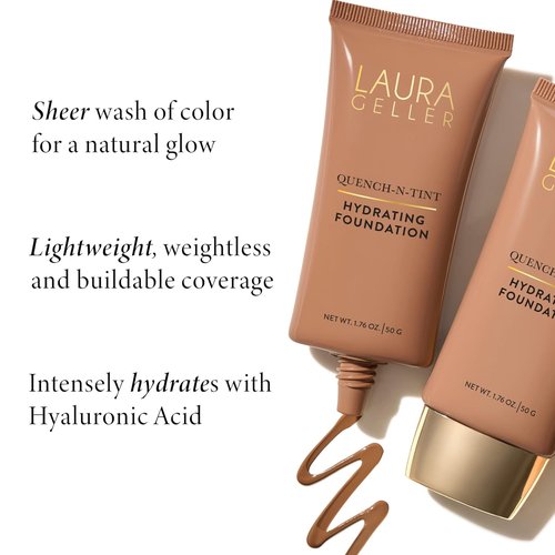 Laura Geller New York Quench-N-Tint Tinted Moisturizer - Lightweight Hydration with Natural Glow - 05 Medium/Deep
