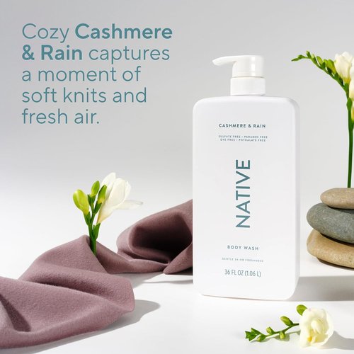 Native Body Wash - Cashmere & Rain Scent - 36 oz Pump Bottle - Sulfate-Free & Gentle for All Skin Types