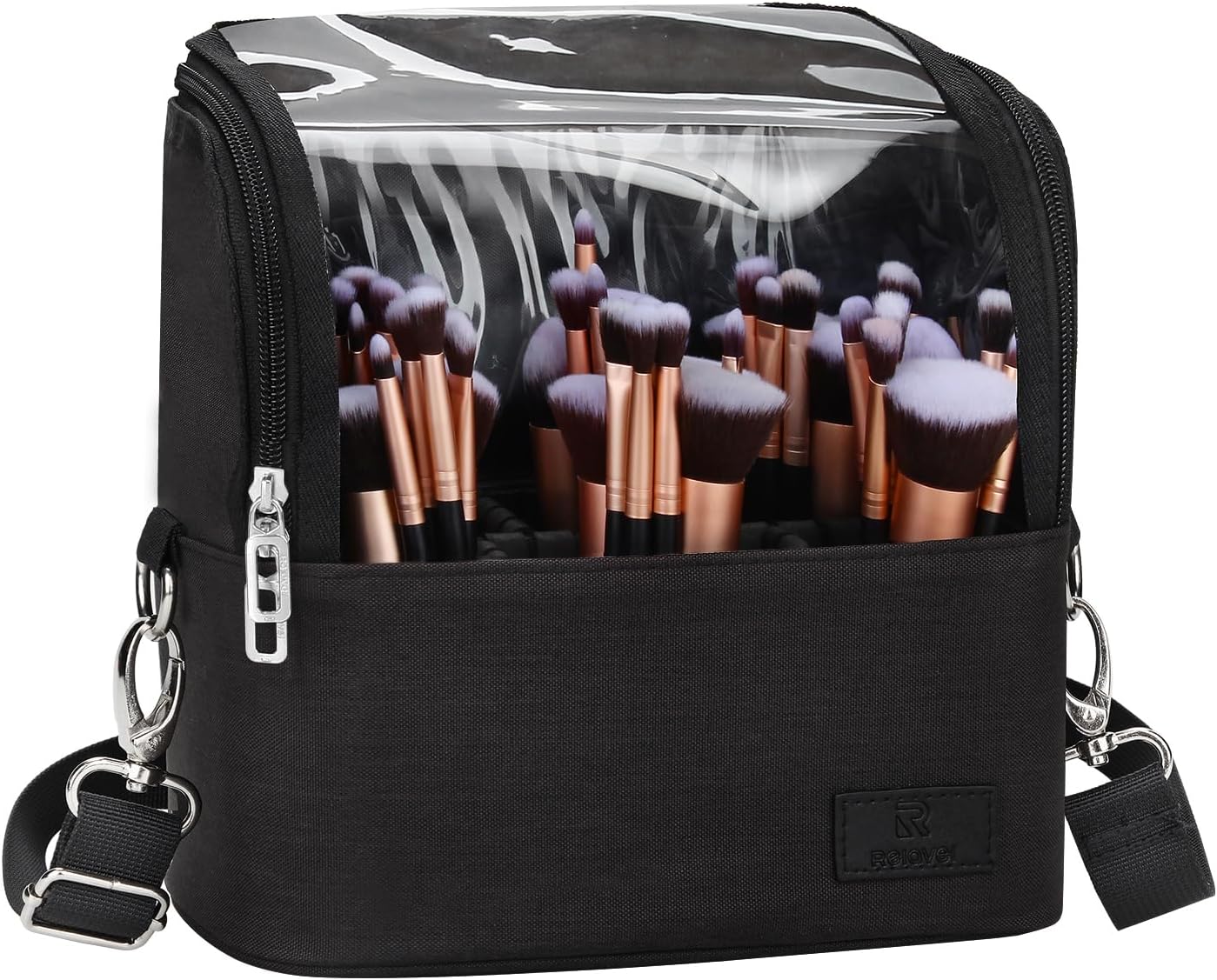 Skiennix Makeup Brush Organizer - Professional Travel Case with Adjustable Divider | Large Black