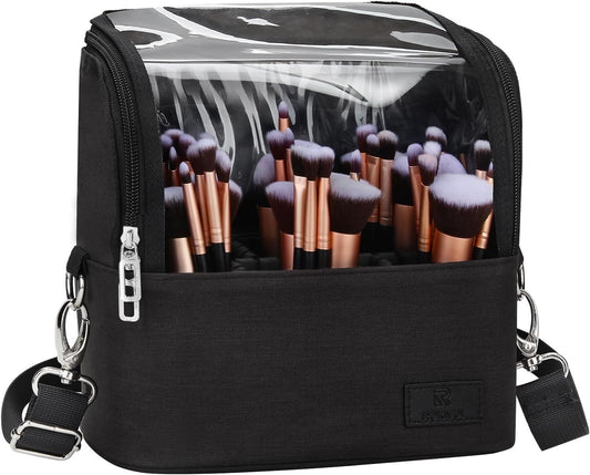 Skiennix Makeup Brush Organizer - Professional Travel Case with Adjustable Divider | Large Black