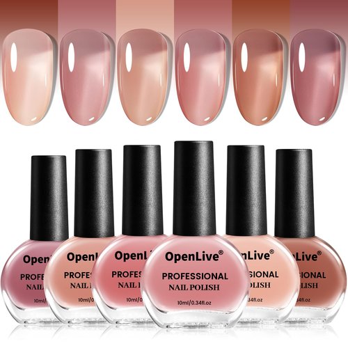 OpenLive Jelly Nail Polish Set - 6 Quick Dry Colors for DIY Nail Art | Nude Pink & Pale Purple
