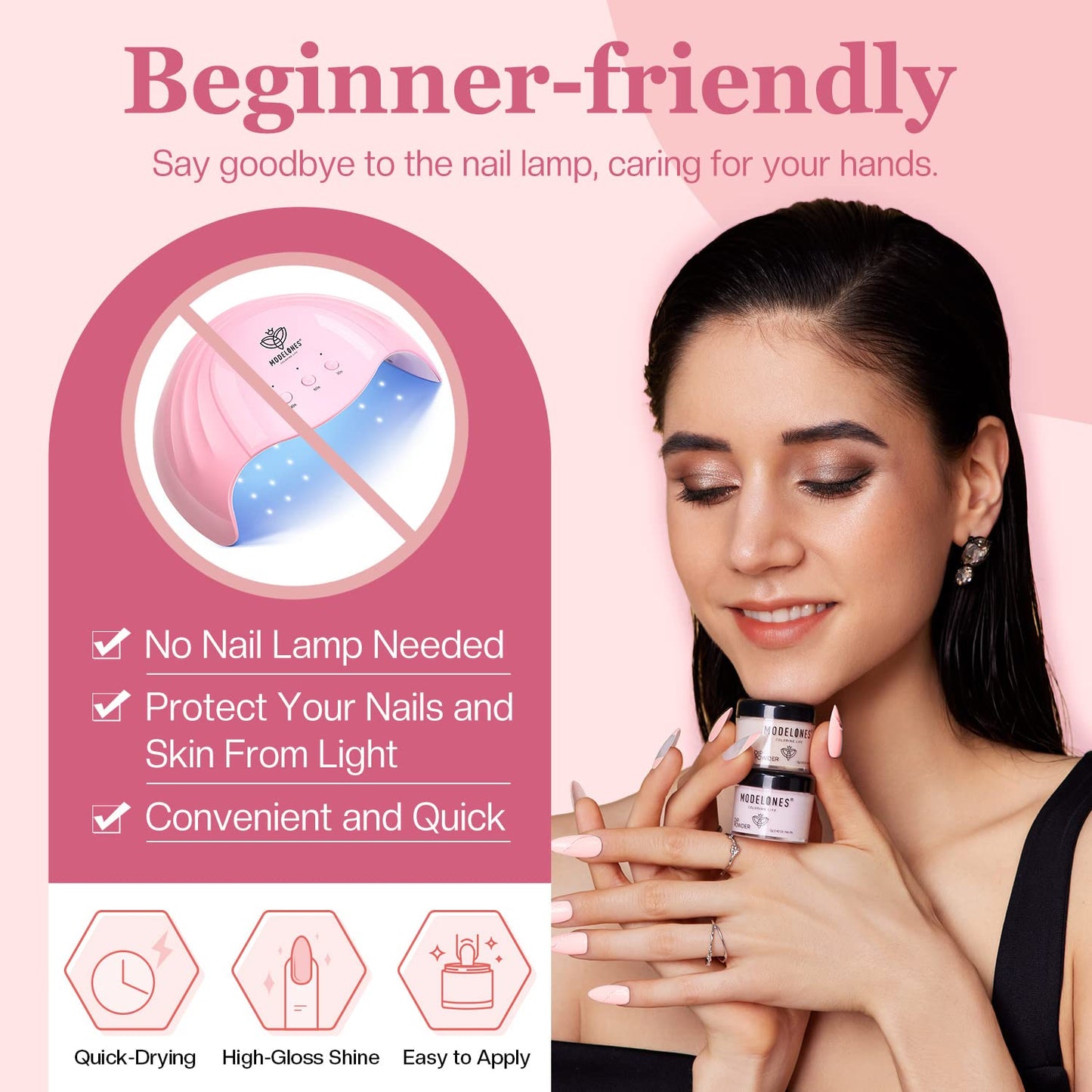 Modelones Dip Powder Nail Kit Starter, 4 Colors Clear White Nude Pink Red Dipping Powder Liquid Set with Base Top Coat Activator Nail Art Beginner DIY Salon