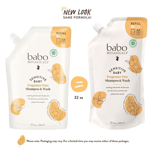 Babo Botanicals 2-in-1 Fragrance-Free Baby Shampoo & Wash - Shea Butter & Aloe Vera - EWG Verified