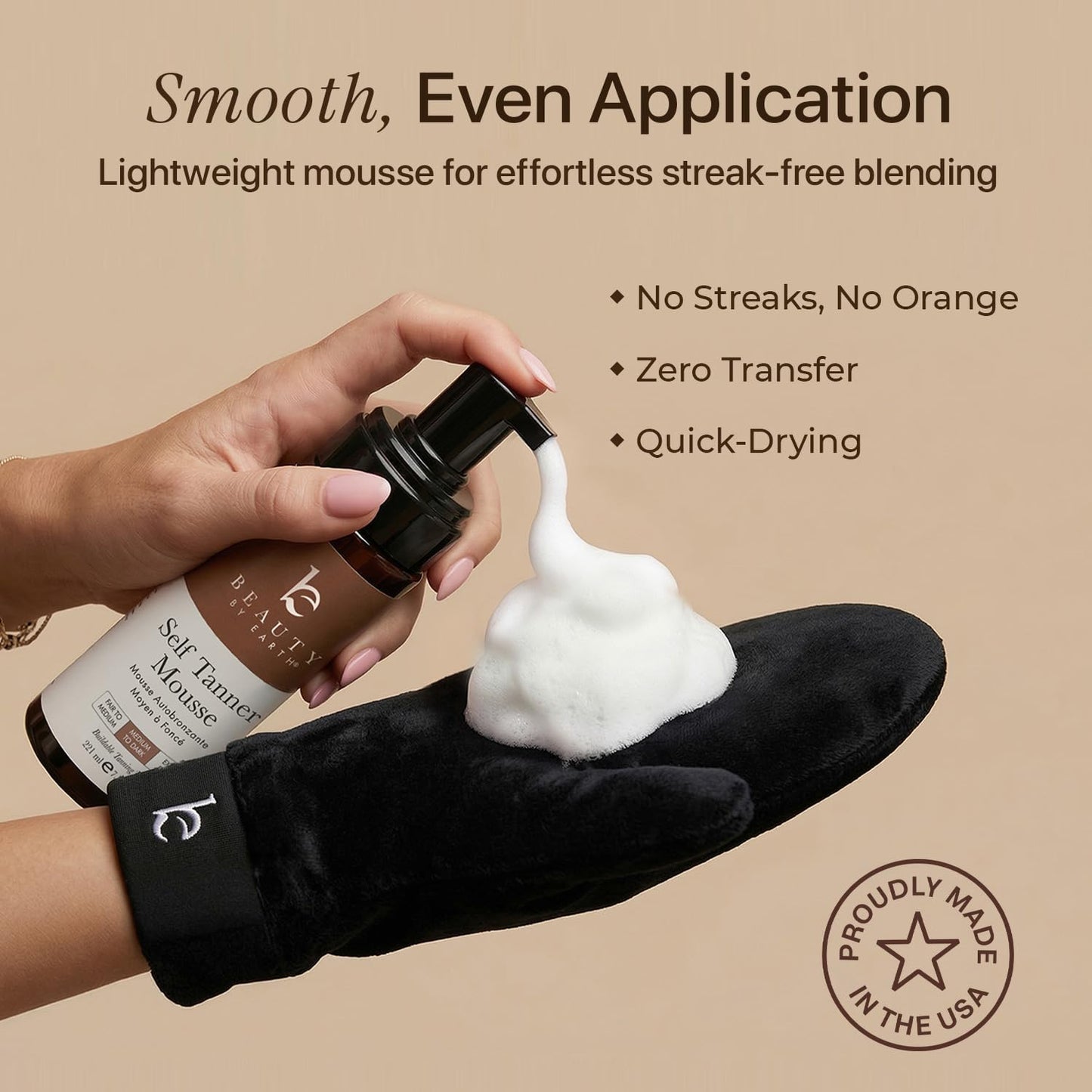 Skiennix Self Tanner Mousse Kit - Natural & Organic Ingredients | Non-Toxic Tanning Foam with Kabuki Brush & Mitt