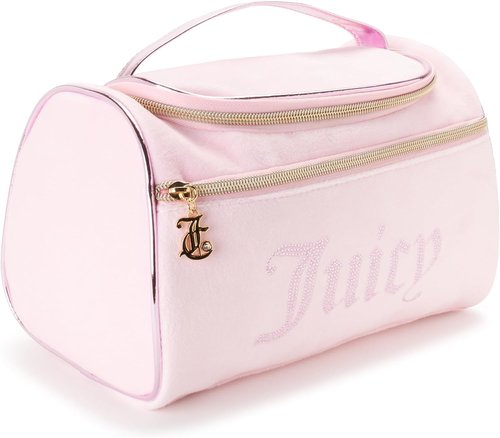 Juicy Couture Pink Makeup Bag - Velour Organizer with Rhinestones for Travel Essentials