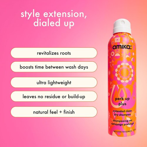 Amika Perk Up Plus Extended Clean Dry Shampoo - Lightweight, Buildable Formula for All Hair Types | Invisible Finish, No White Residue