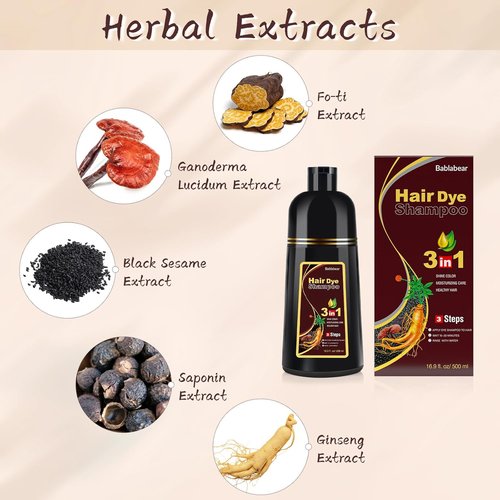 Bablabear Dark Brown Hair Color Shampoo - Instant 3-in-1 Dye for Gray Hair | 500ML for Men & Women