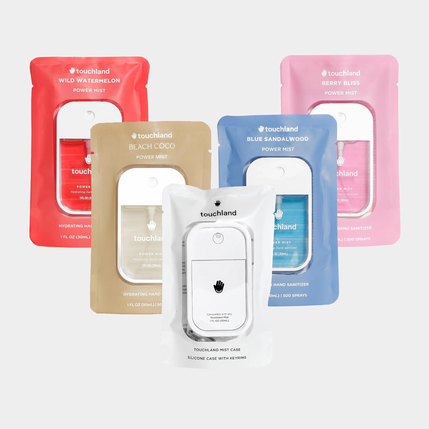 Touchland Hydrating Hand Sanitizer Spray - Dream 5 Set with 5 Travel Size Mists | 4 x 1 FL OZ + Accessory Included