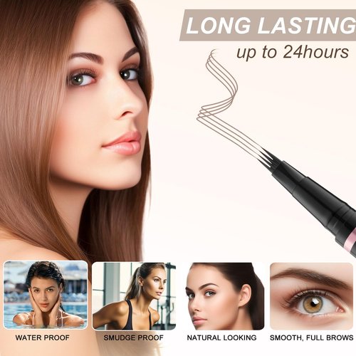 Eyebrow Pencil Makeup Kit - Waterproof 2-in-1 Microblading Pen & Pomade, Dual-Ended Brush | Ash Blonde