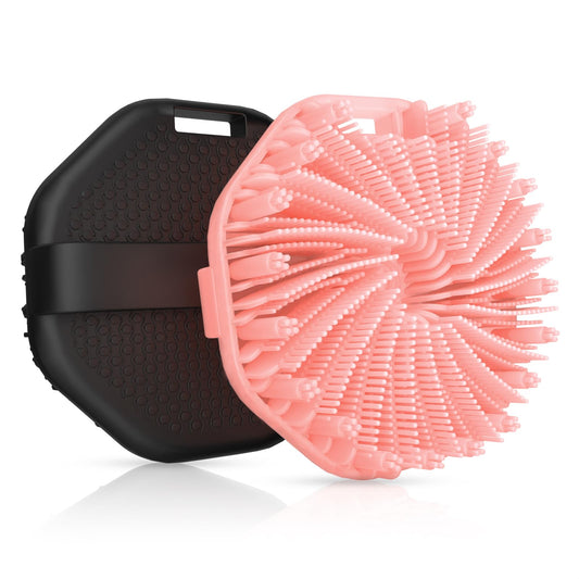 Silicone Body Scrubber 2 Counts, Exfoliating Body Wash Scrubbers Exfoliator, Shower Body Brush for Effective Showering Exfoliation and Gentle Massage (Black+Pink)