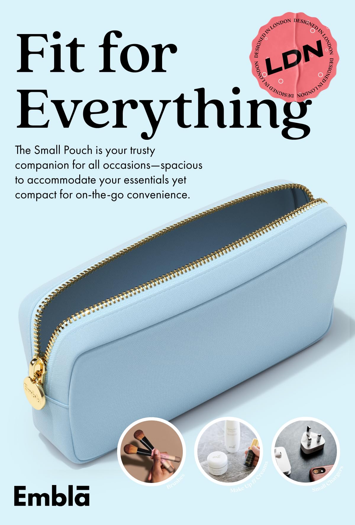 Embla Makeup Bag Travel Cosmetics Pouch and Toiletry Bag, Nylon Zipper Pouch Purse, Cute Make Up Organizer Storage Tote for Women Girls, Waterproof Travel Skincare Case, Small Makeup Bags, Periwinkle