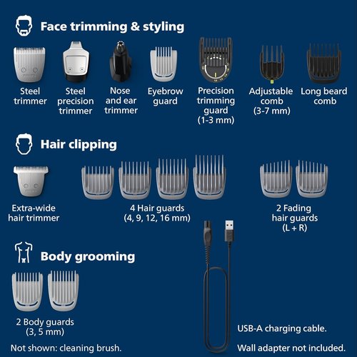 Philips Norelco Multigroom 7000 - All-in-One Beard Trimmer & Hair Clipper - 19-Piece Grooming Kit with Soft Pouch, MG7910/49