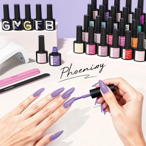 Phoenixy Gel Nail Polish Kit with UV Light, 66Pcs Gel Nail Kit 50 Vibrant Colors for All Seasons & Occasions 5Pcs Base & Top Coat DIY Manicure Set for Home Use Gifts for Women and Teen Girls