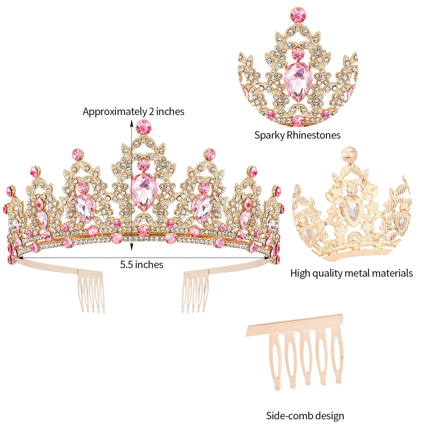 SuPoo Pink Birthday Sash and Crown Kit Princess Crown Gold Birthday Tiara Birthday Girl Crown with Comb Birthday Sash for Women Crystal Tiaras for Girls Headband Happy Birthday Decorations Gifts