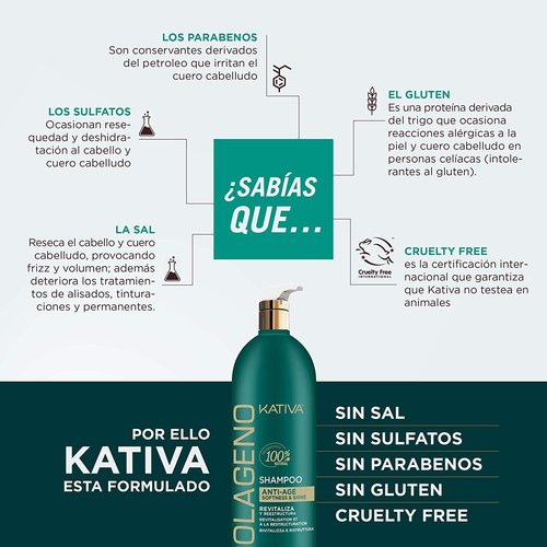KATIVA Collagen Shampoo - Nourishing Formula for Healthy Hair - 1000 Milliliters