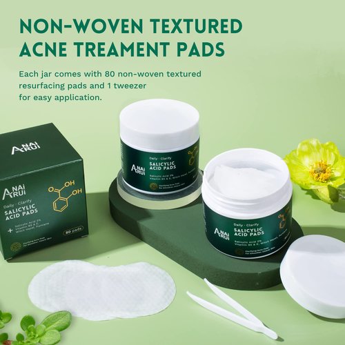 ANAI RUI Salicylic Acid Face Cleansing Pads - 2% Acne Treatment with Witch Hazel | 80 Count