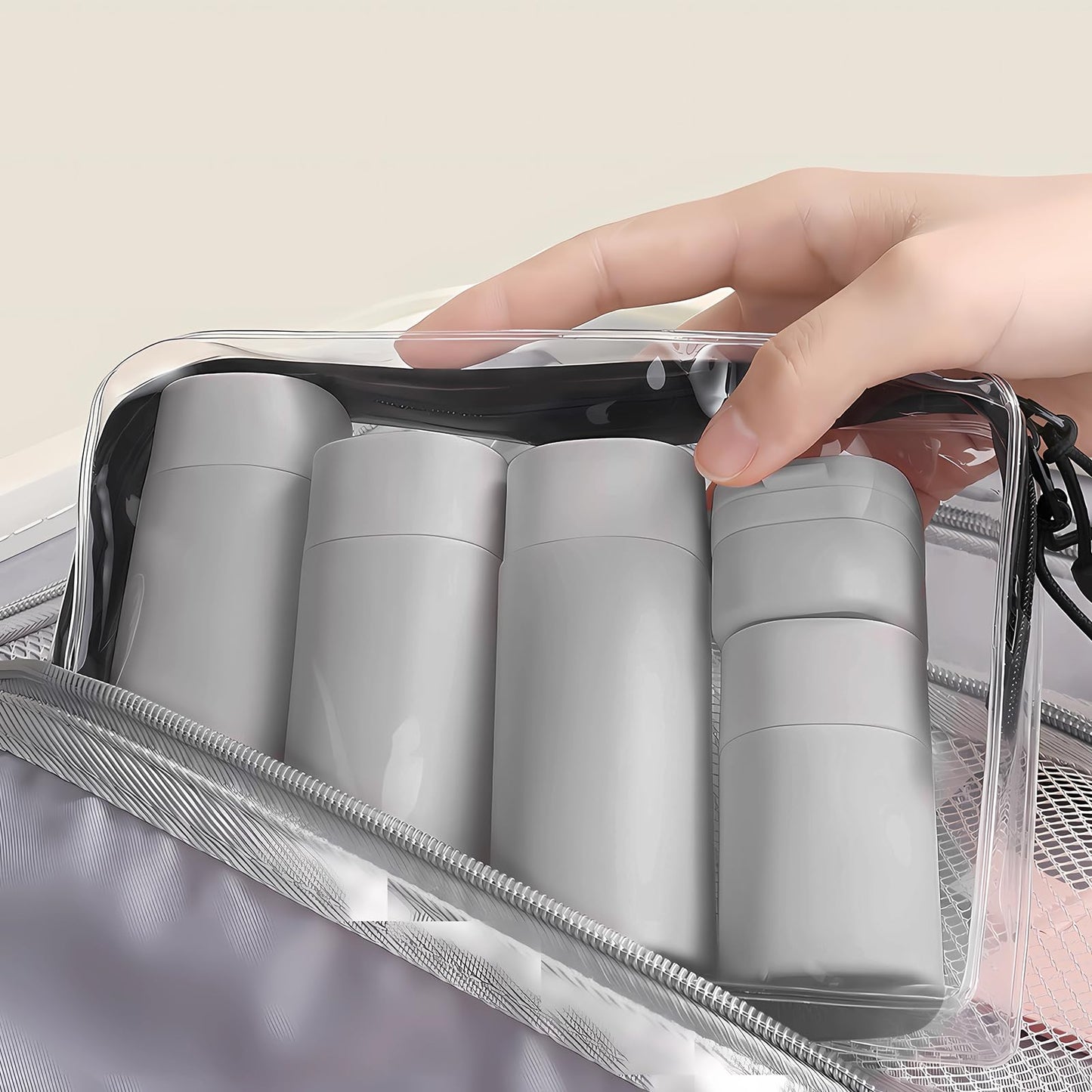 Travel Bottles for Toiletries, 5 Pack Travel Size Containers, TSA Approved Leak Proof Refillable Portable Travel Toiletry Bottles Set with Clear Toiletry Bag for Shampoo Conditioner, Lotion (Grey)