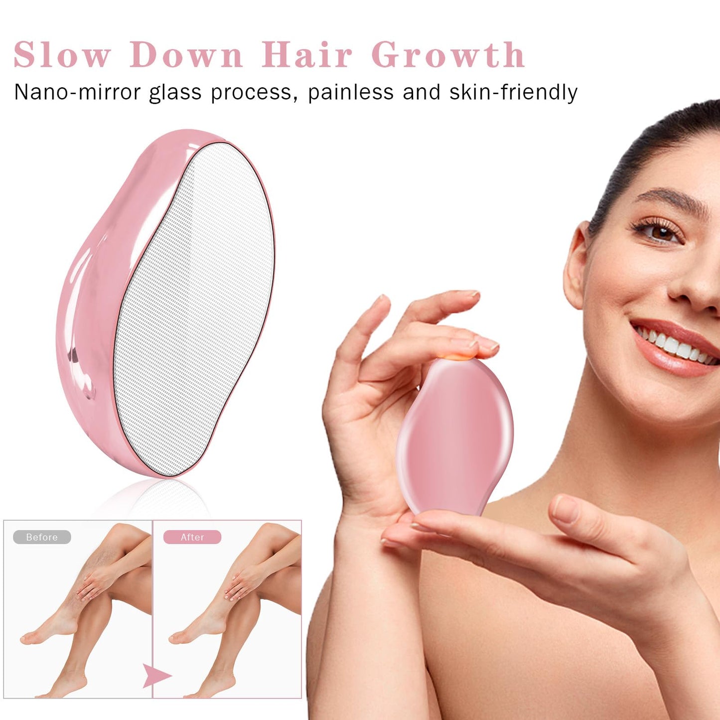 Crystal Hair Eraser for Women and Men, Reusable Crystal Hair Remover Magic Painless Exfoliation Hair Removal Tool, Magic Hair Eraser Device for Back Arms Legs (Pink)