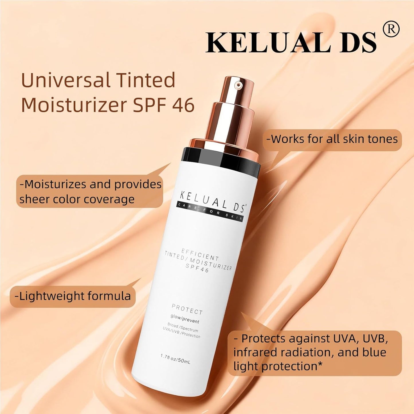 Skiennix Anti-Aging Tinted Face Moisturizer - Hydrating Sheer Sunscreen SPF 46 | 1.7oz/50ml