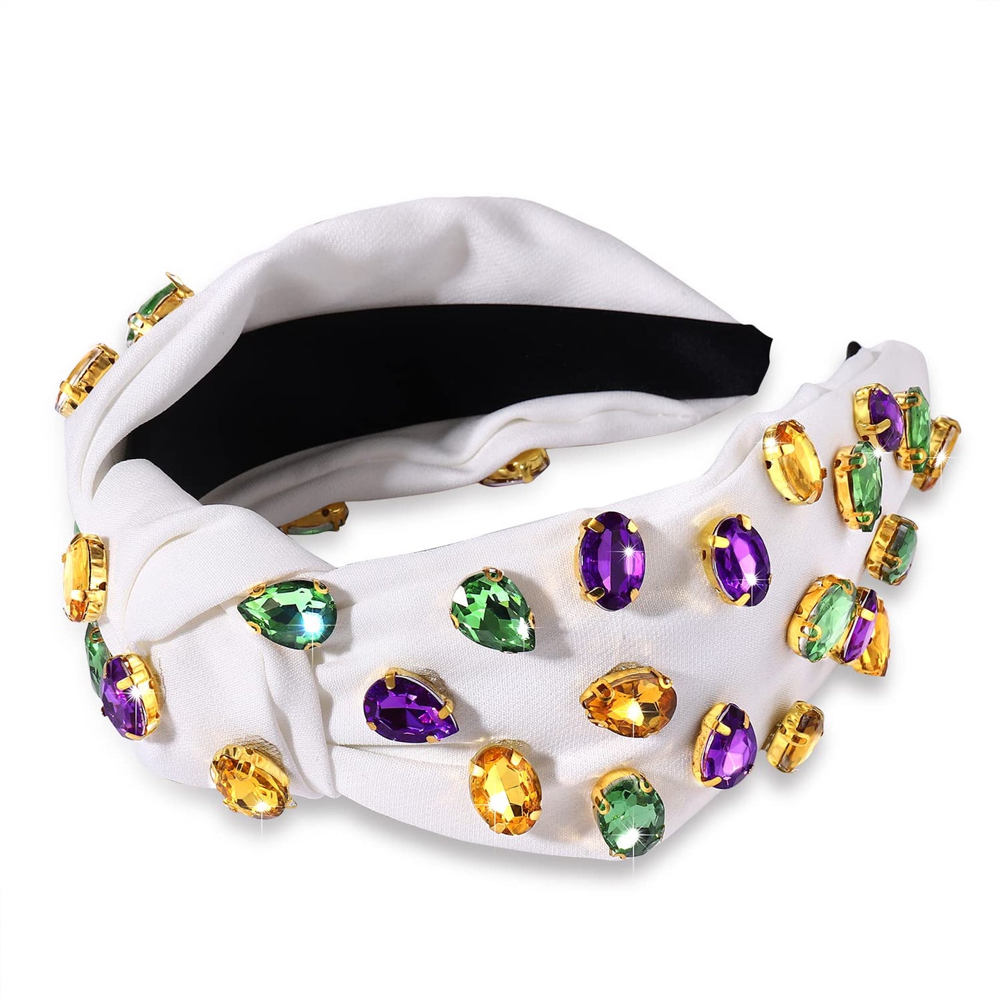 Crystal Velvet Headband Mardi Gras Headband Cross Knotted Turban Headdress Colorful rhinestone Statement Wide Hair Band Hoop Accessories For Women Girls