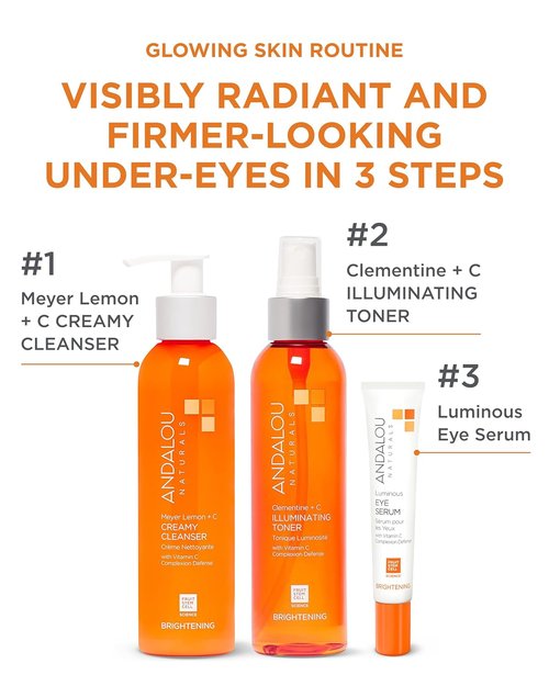 Andalou Naturals Luminous Eye Serum - Illuminating Under Eye Moisturizer with Vitamin C & Caffeine - 0.6 Oz