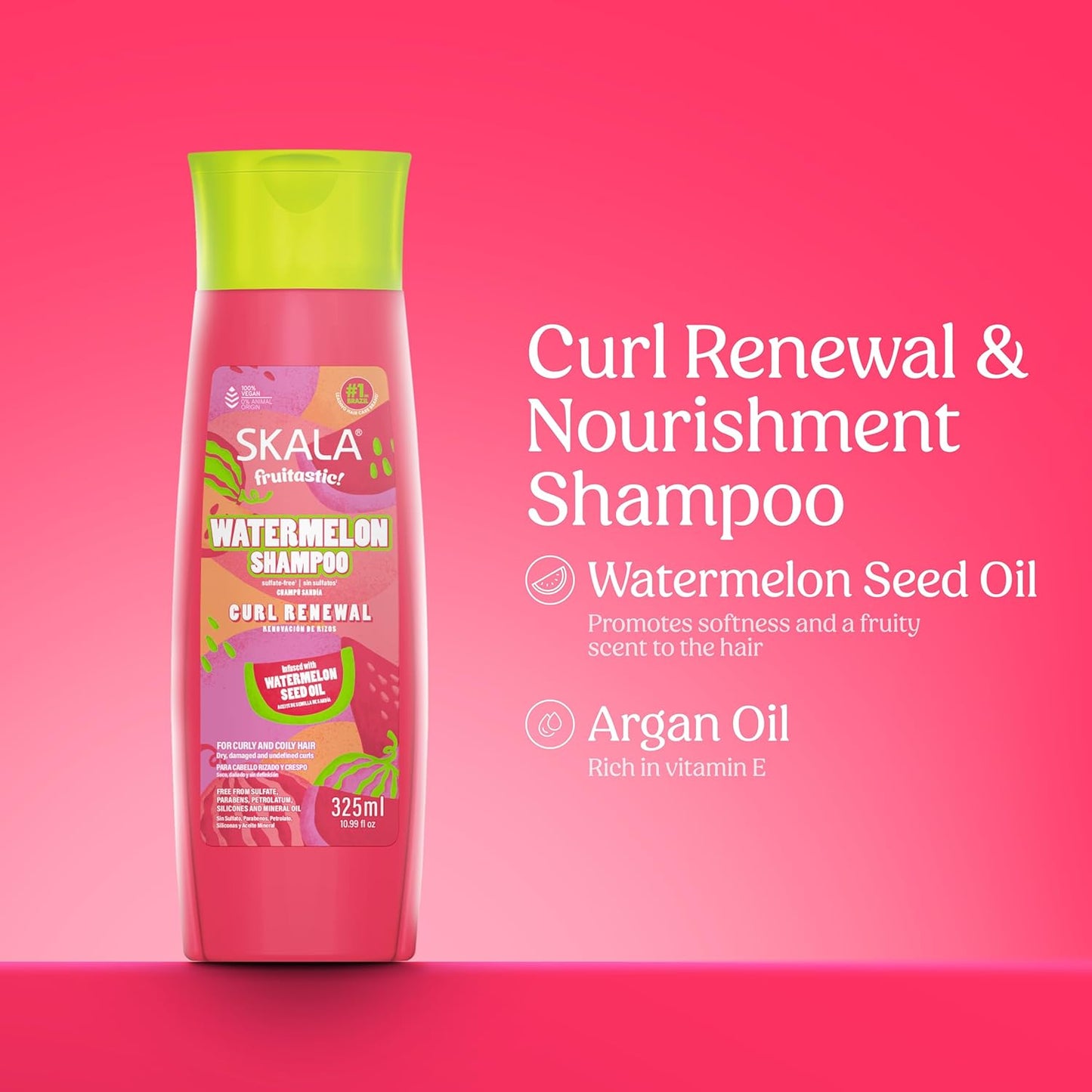 SKALA Watermelon Shampoo - Vegan Hydrating Formula with Watermelon Seed Oil & Vitamin C | 325 mL for Curly & Coily Hair