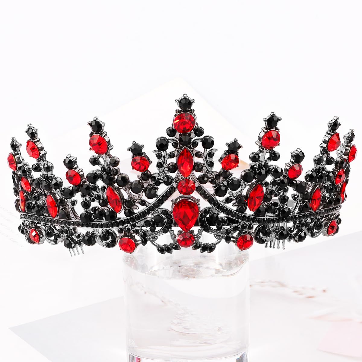 TOBATOBA Queen of Hearts Crown, Royal Queen Crown for Women, Gothic Crown Red Black Crown, Princess Tiaras for Women Girls, Baroque Crown Quinceanera Headpieces for Birthday Prom Pageant Halloween