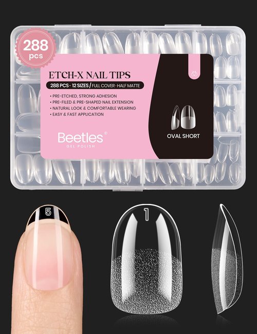 Beetles Gel Nail Tips Short Oval Fake Nails 288Pcs Pre-Shaped Half Matte Press on Nail Tips Full Cover False Nails Gifts for Girls Women Gelly Tips Home DIY Nail Extension