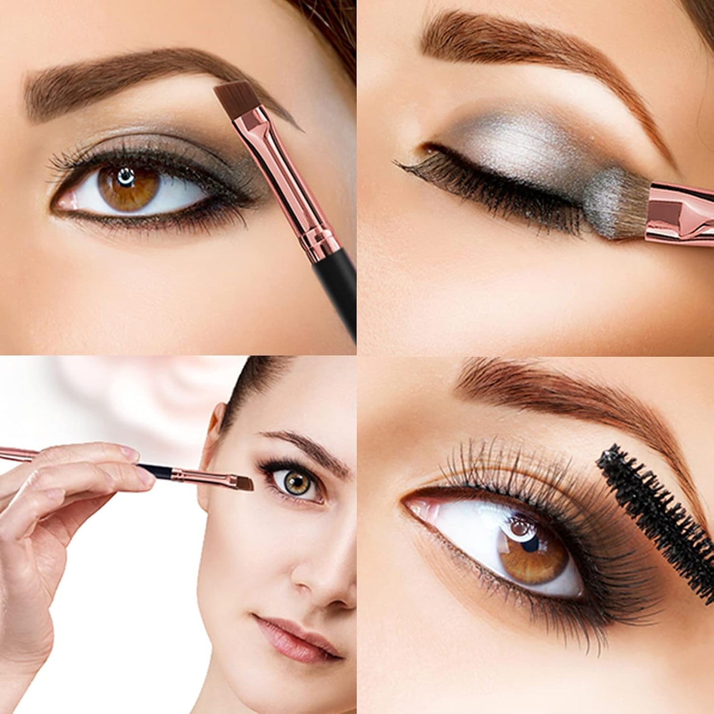 Skiennix Duo Eyebrow Brush Set - Spoolie & Angled Brow Brushes for Flawless Eye Makeup | 5pcs, Black