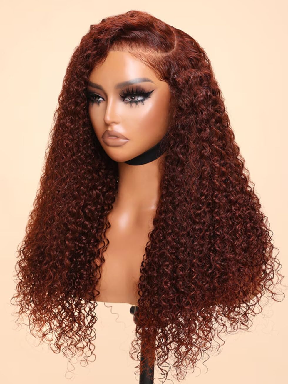 UNICE Bye Bye Knots Glueless Wig 7x5 Pre Cut Lace Front Wigs Human Hair Reddish Brown Deep Curly Invisible Knots Pre Everything Put on and Go Human Hair Wig Pre Plucked 150% Density 16inch