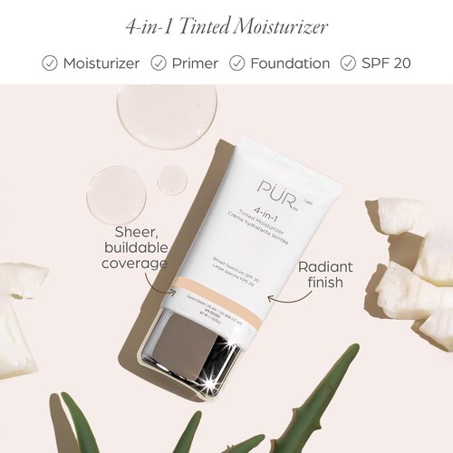 PÜR MINERALS 4-in-1 Tinted Moisturizer With SPF 20 | Hydrating Primer, Foundation & Moisturizer - Vegan, Paraben-Free