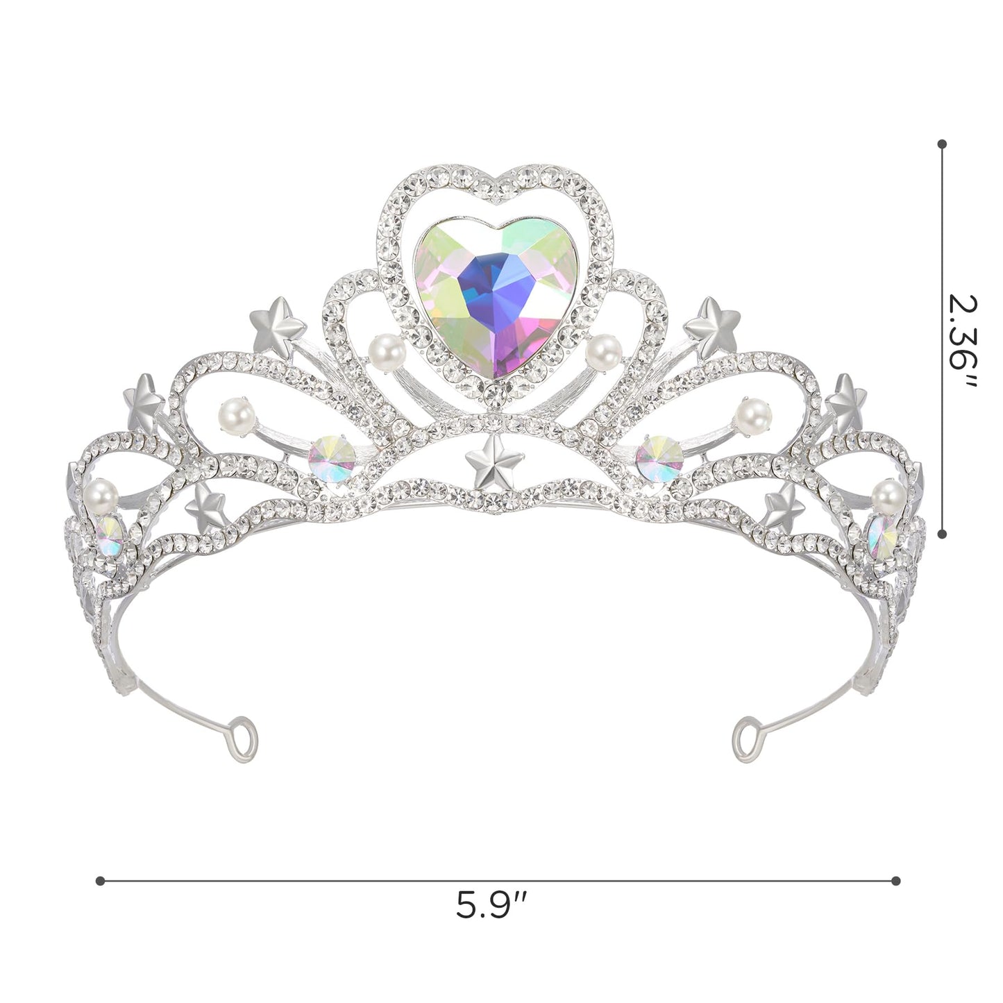 SWEETV Birthday Crowns for Women Girls Birthstone Heart Princess Tiara Silver Wedding Headband for Birth Day Party Photograph, Aug