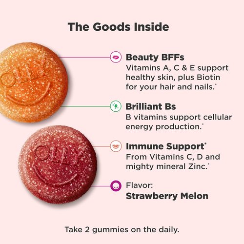 OLLY Teen Girl Multi Gummy - Healthy Skin & Immune Support Chewable Vitamins, Strawberry Melon, 100 Count