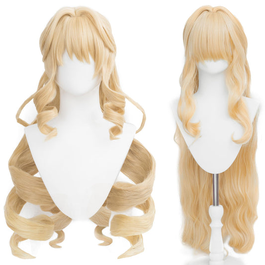 maysuwell Navia Cosplay Wig for Anime Genshin Impact Wigs Fontaine Short Blonde Wavy Hair Synthetic Fabric with Free Wig Cap for Women Comic Con, Cosplay Show,Halloween