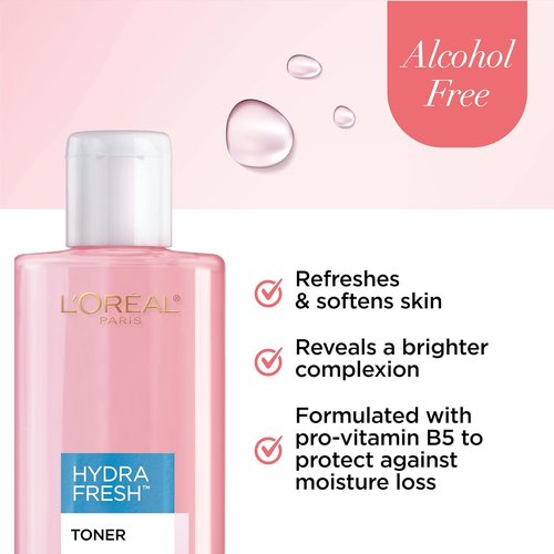 L'Oreal Paris HydraFresh Toner - Pro-Vitamin B5 Formula for Smoother, Brighter Skin | 2 Count
