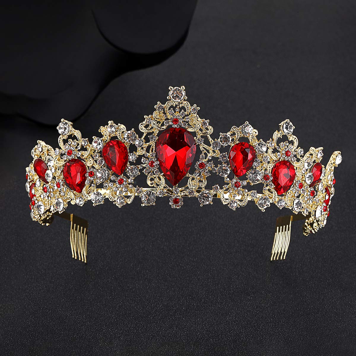 MACOIOR Rhinestone Tiaras and Crowns for Women - Pageant Crown with Comb Crystal Queen Bridal Tiara for Women or Girl Crystal Hair Accessories (Red)