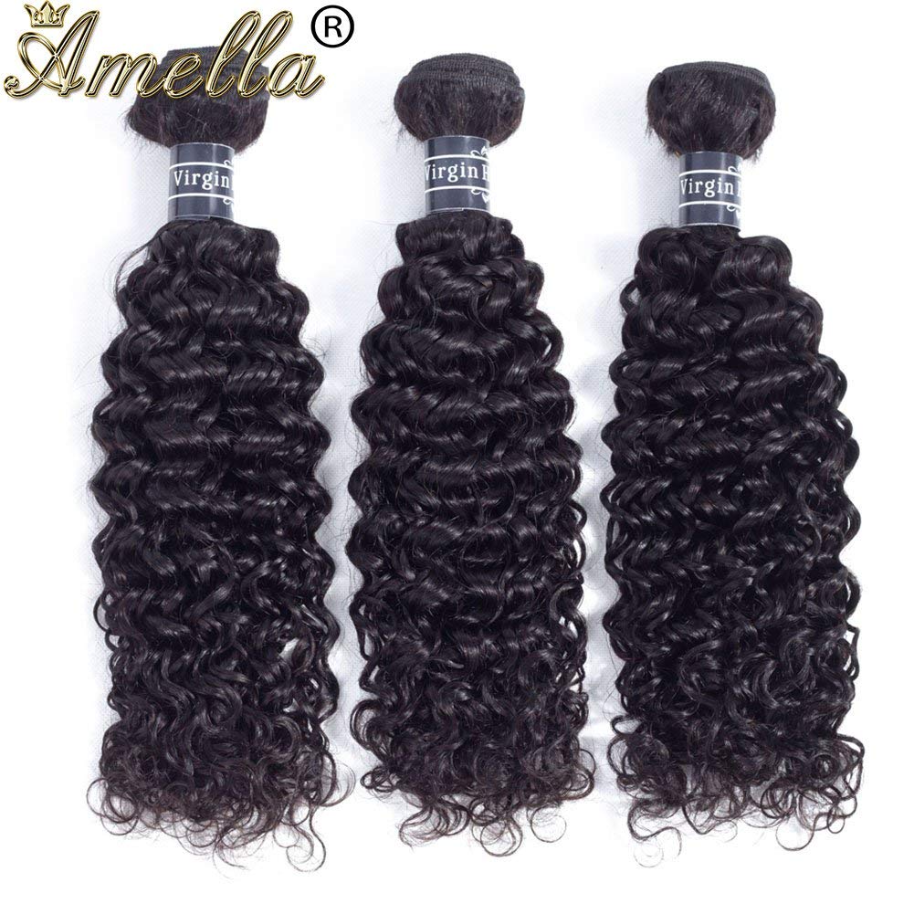 Amella Hair Curly Wave Human Hair 3 Bundles Brazilian Virgin Hair Weave Bundles Jerry Curly 8A Grade Unprocessed Hair Extensions Natural Black 14 14 14inch 95g/pc