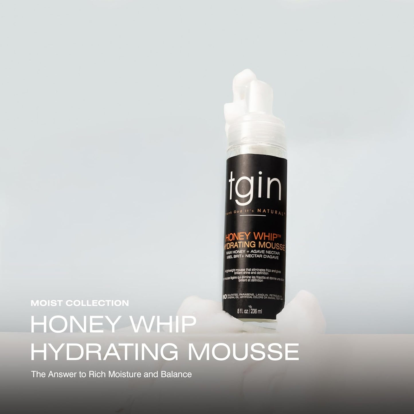 TGIN Honey Whip Hydrating Mousse - Nourishing Formula for Natural, Curly, and Dry Hair | 8 Oz