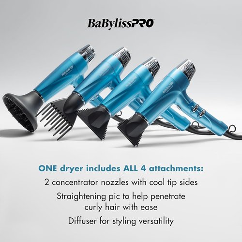 BabylissPRO Nano Titanium Hair Dryer - 1875-Watt Professional Blow Dryer with Ionic Technology for Faster, Frizz-Free Drying