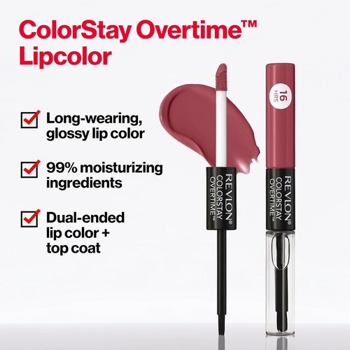 Revlon ColorStay Overtime Liquid Lipstick - Dual-Ended with Clear Gloss & Vitamin E, 350 Bare Maximum, 0.07 Fl Oz