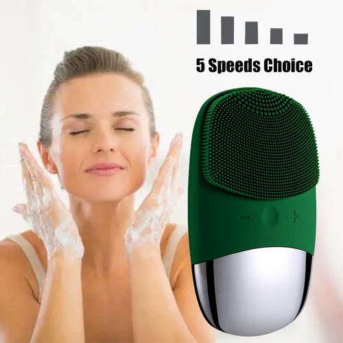Facial Cleansing Brush, 3-in-1 Electric Soft Silicone Waterproof Face Scrubber, USB Rechargeable IPX7 Waterproof Sonic Vibrating Face Brush for Deep Cleansing, Gentle Exfoliating and Massaging
