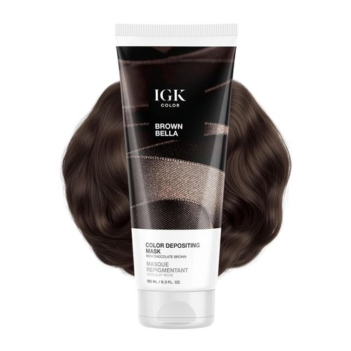 IGK Brown Bella Color Depositing Hair Mask - Chocolate Brown Semi-Permanent Conditioner | Hydrating Gloss Toner | Vegan & Cruelty-Free | 6 oz