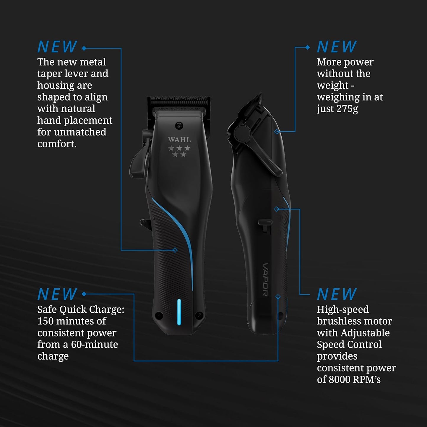 Wahl Professional 5-Star Vapor Clipper - F32 Fadeout Adjustable Blade, Cord/Cordless, Speed Control